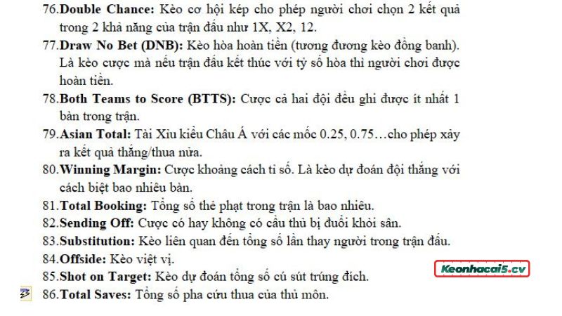 Bỏ túi thuật ngữ về các loại kèo phụ khác